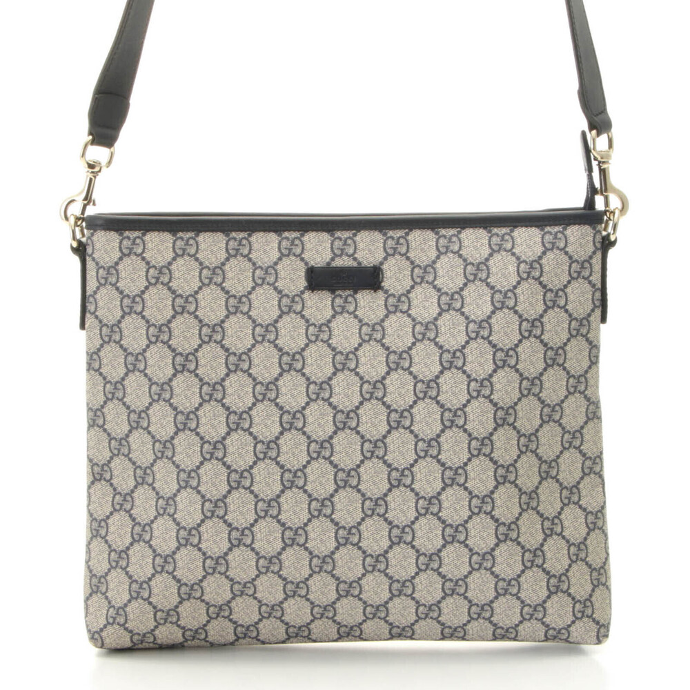Gucci GG Supreme Shoulder Bag Canvas Leather Navy Blue Beige